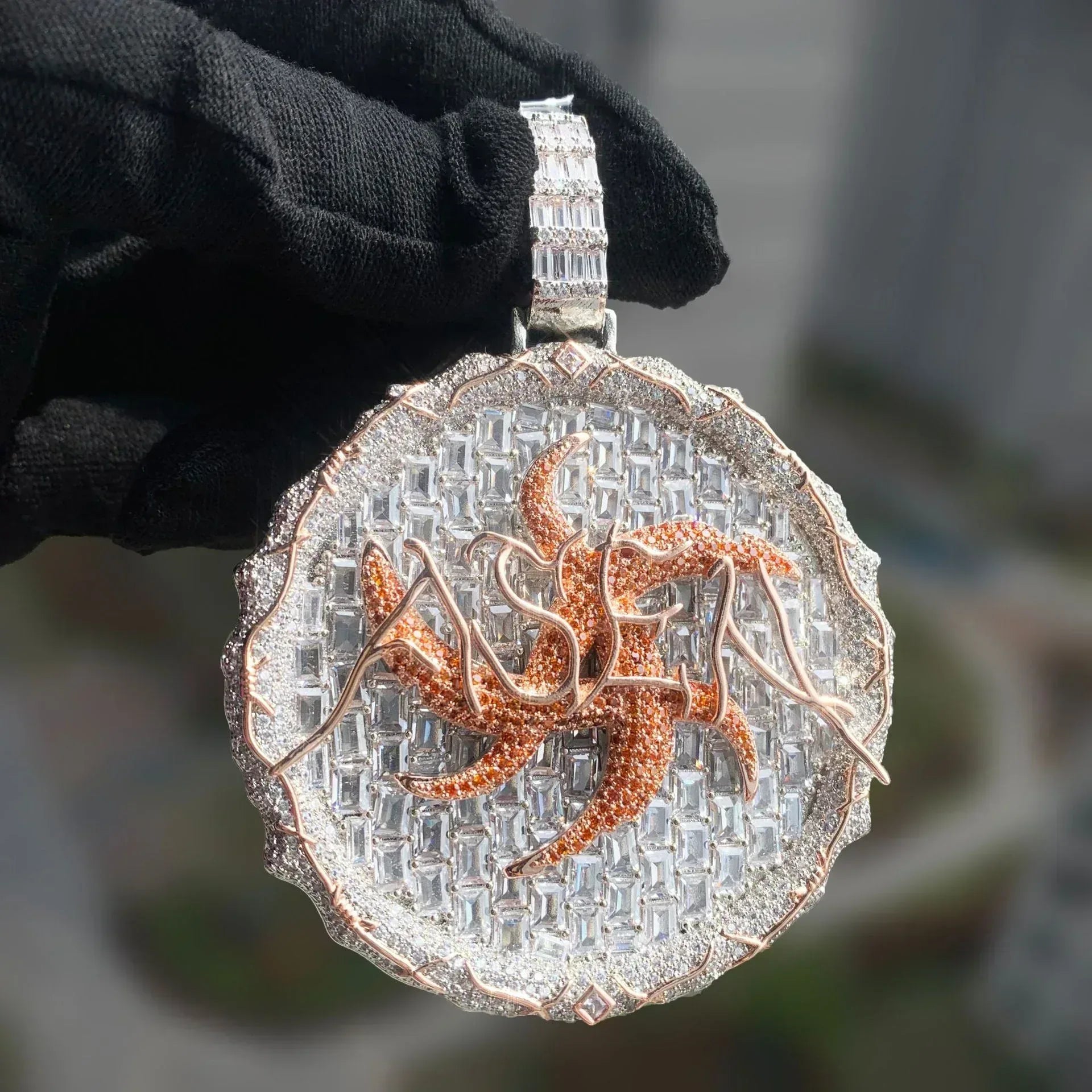 Iced Out Thorn Round Disc Pendant Necklace – Hip Hop Colorful CZ Trendy Jewelry - CaratixJewelry