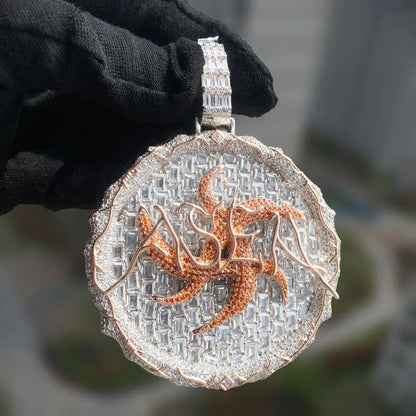 Iced Out Thorn Round Disc Pendant Necklace – Hip Hop Colorful CZ Trendy Jewelry - CaratixJewelry