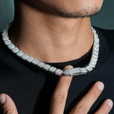 10mm D-Shape Moissanite Cuban Link Necklace | S925 Silver Iced Out Chain - CaratixJewelry