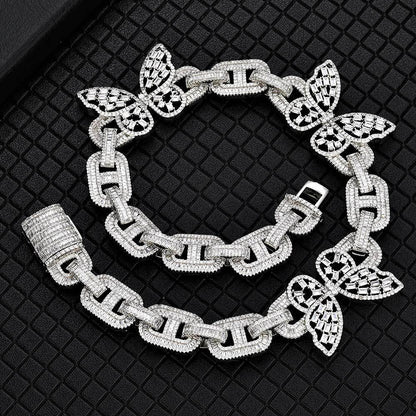 Butterfly Pig Nose Cuban Chain Zircon Choker Necklace for Women | Caratix Jewelry - CaratixJewelry