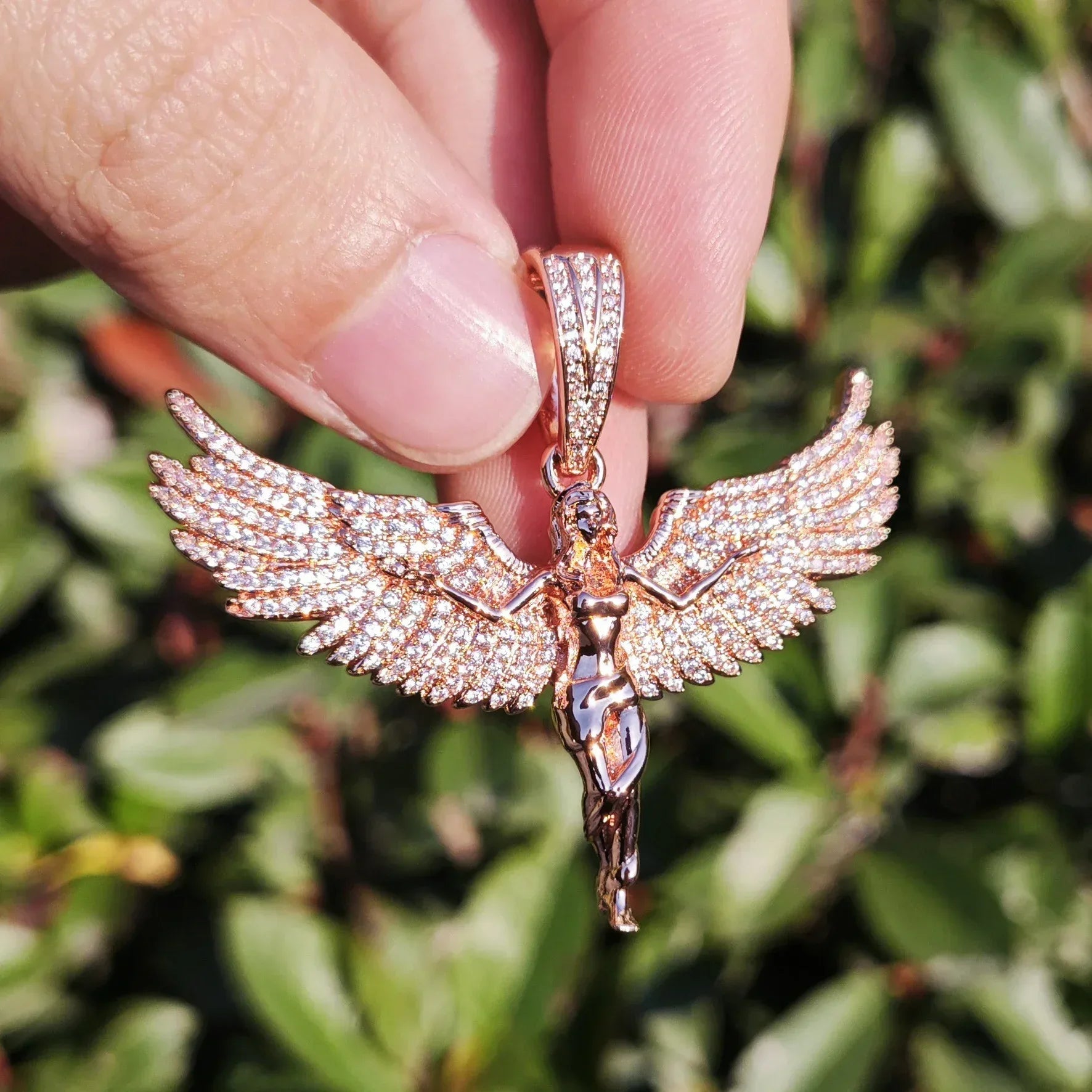 Iced Out Angel Wing Pendant Necklace – Hip Hop CZ Streetwear Jewelry - CaratixJewelry