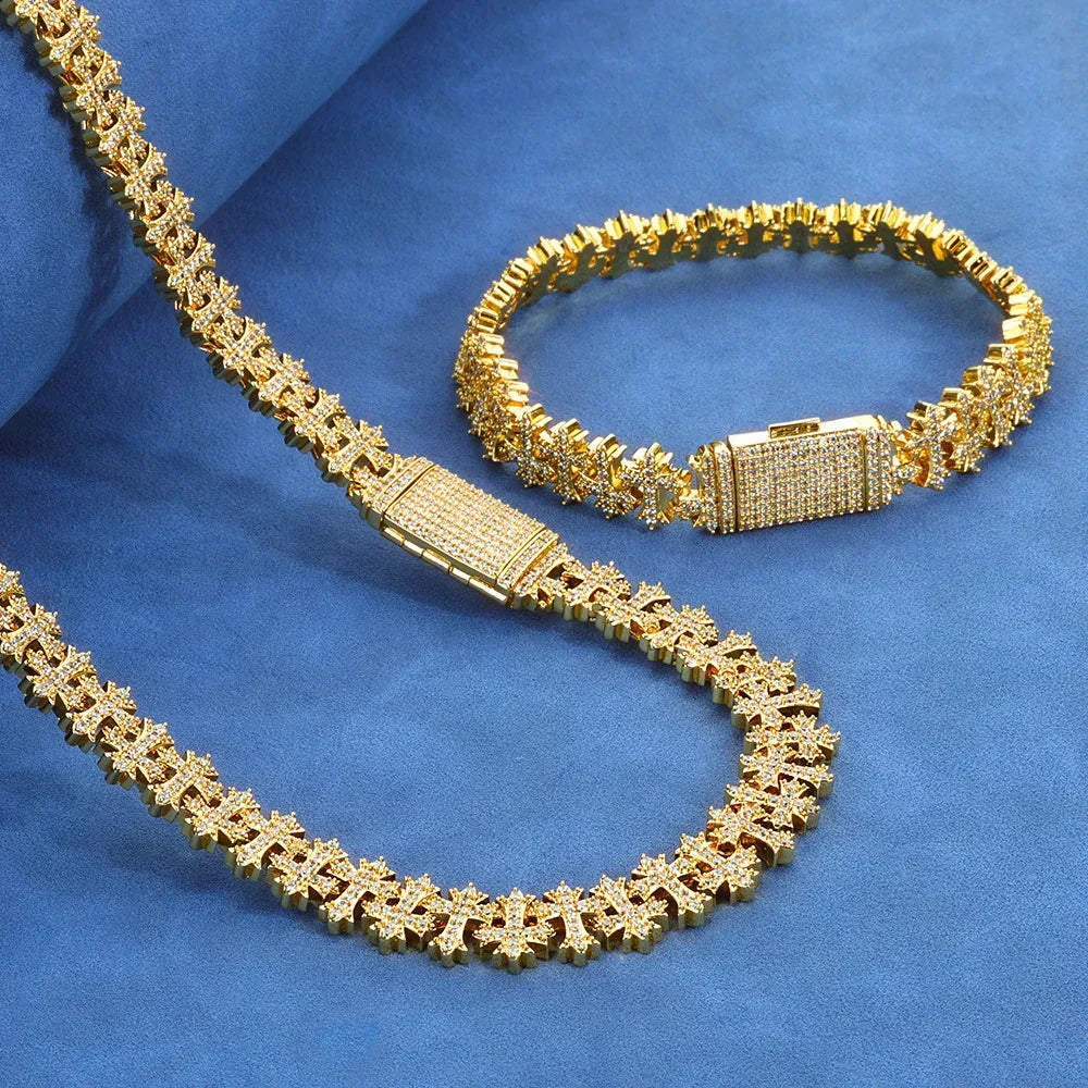 Cross Maple Leaf Zircon Hip Hop Bracelet Gold Chain Rapper Style for Men | Caratix Jewelry - CaratixJewelry