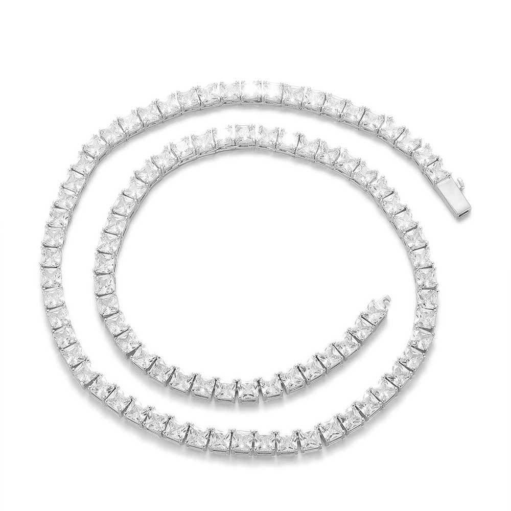 Custom 5.5mm Square Tennis Necklace | Princess Cut Gold Chain for Rapper | Caratix - CaratixJewelry