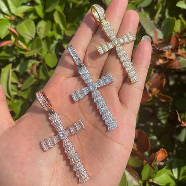 Men's 3D Stacked Crucifix Necklace | Premium Copper CZ "Double Cross" Jewelry - CaratixJewelry