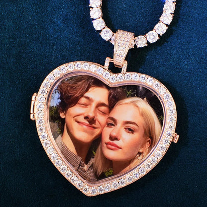 Flip-Open Heart Photo Pendant | CZ Iced Out DIY Custom Picture Hip Hop Necklace - CaratixJewelry