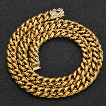 Clasp Stainless Steel Cuban Chain Necklace Polished Finish for Men | Caratix Jewelry - CaratixJewelry