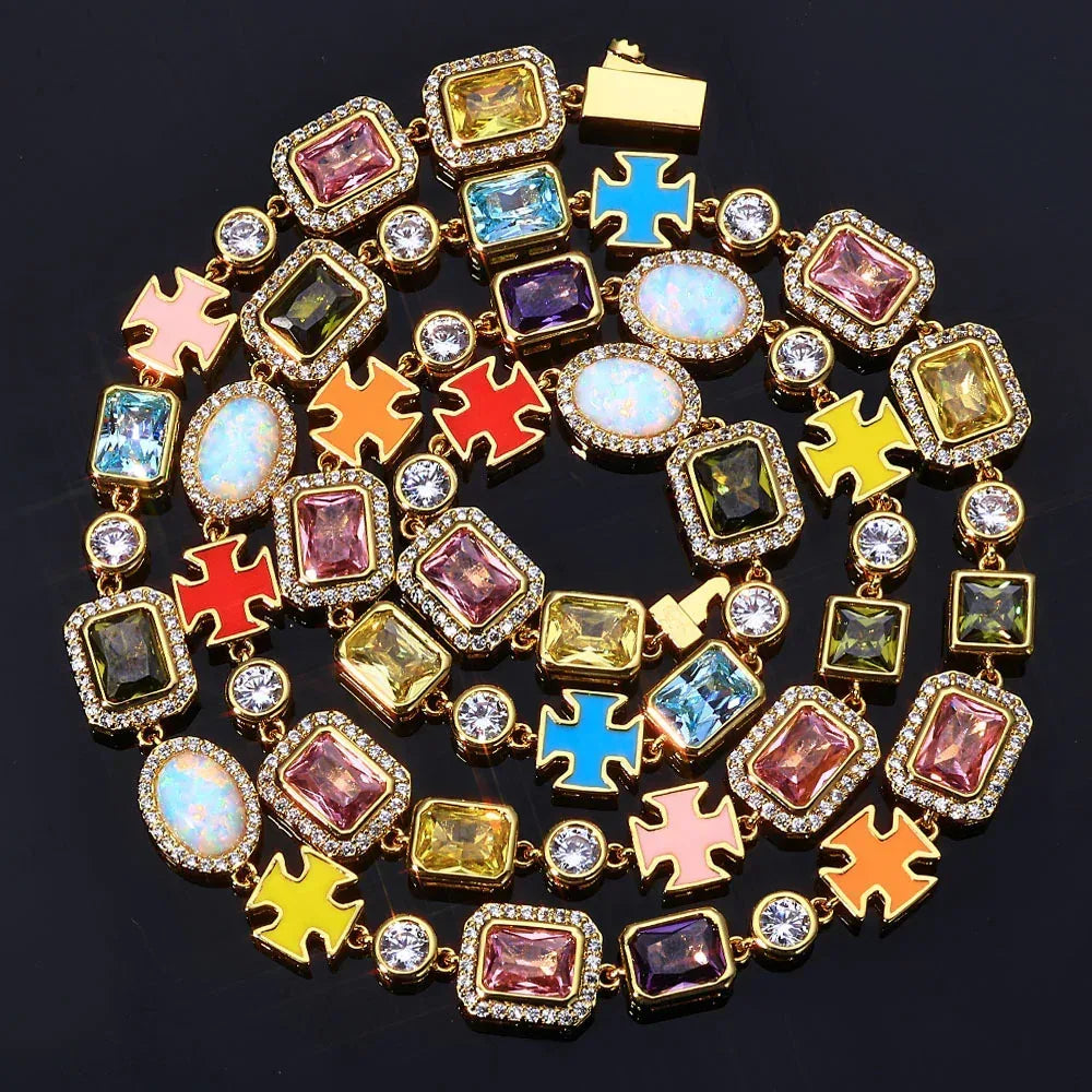 Custom New Opal & Zircon Fusion Necklace | Elite Rapper Iced Out Chain | Caratix - CaratixJewelry