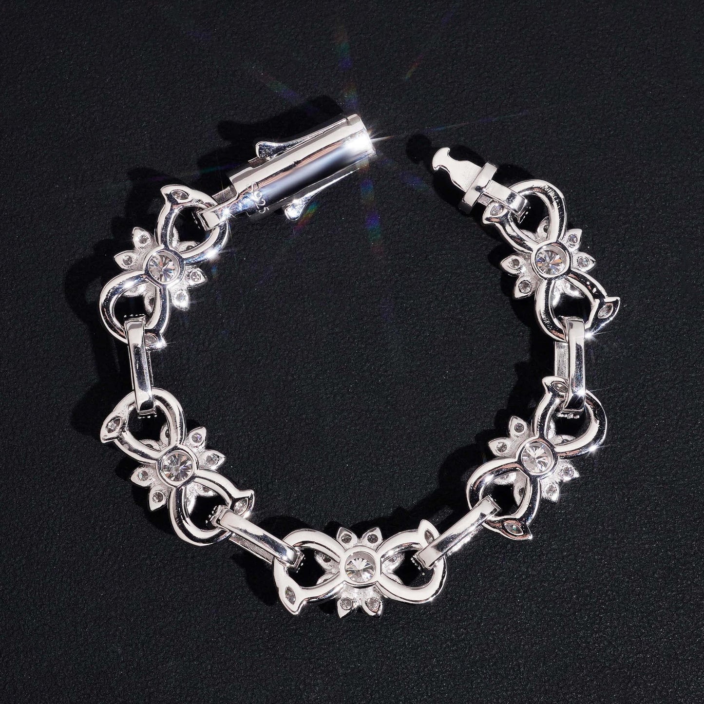 13mm Moissanite Cuban Link Bracelet – S925 Sterling Silver Iced-Out Hip Hop Men’s Jewelry with Figure-8 Flower Clasp - CaratixJewelry