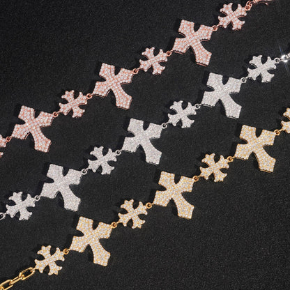 Moissanite Cross Bracelet for Men in S925 Sterling Silver Hip Hop Style - CaratixJewelry