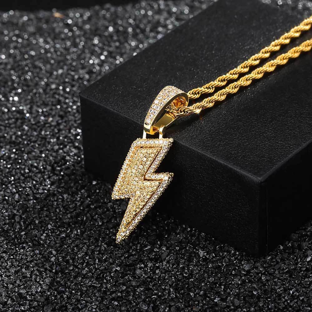 Custom Lightning Bolt Pendant Necklace with Zircon Stones for Men | Caratix Jewelry - CaratixJewelry