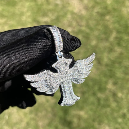 Luxury Iced Out Angel Wings Cross Pendant for Men | Hip Hop Pave CZ Jewelry | Trendy Winged Cross Ice Pendant | Fashion Necklace | Caratix - CaratixJewelry
