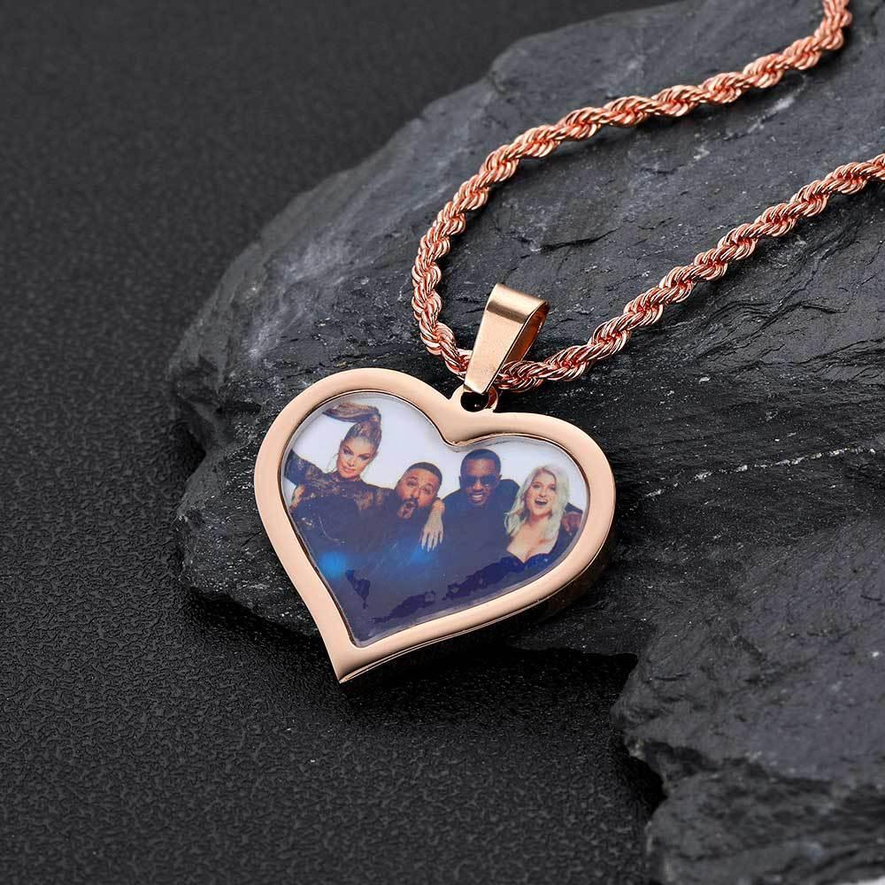 Custom DIY Stainless Steel Heart Photo Pendant Necklace for Men | Caratix Jewelry - CaratixJewelry