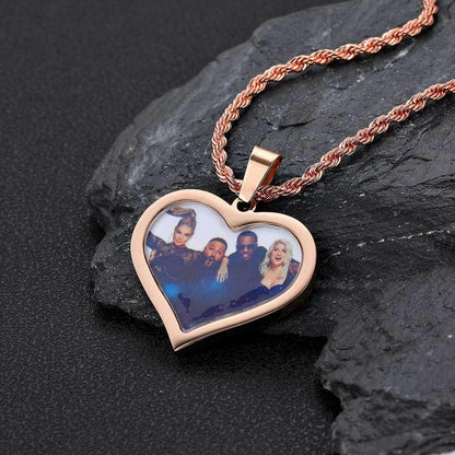 Custom DIY Stainless Steel Heart Photo Pendant Necklace for Men | Caratix Jewelry - CaratixJewelry