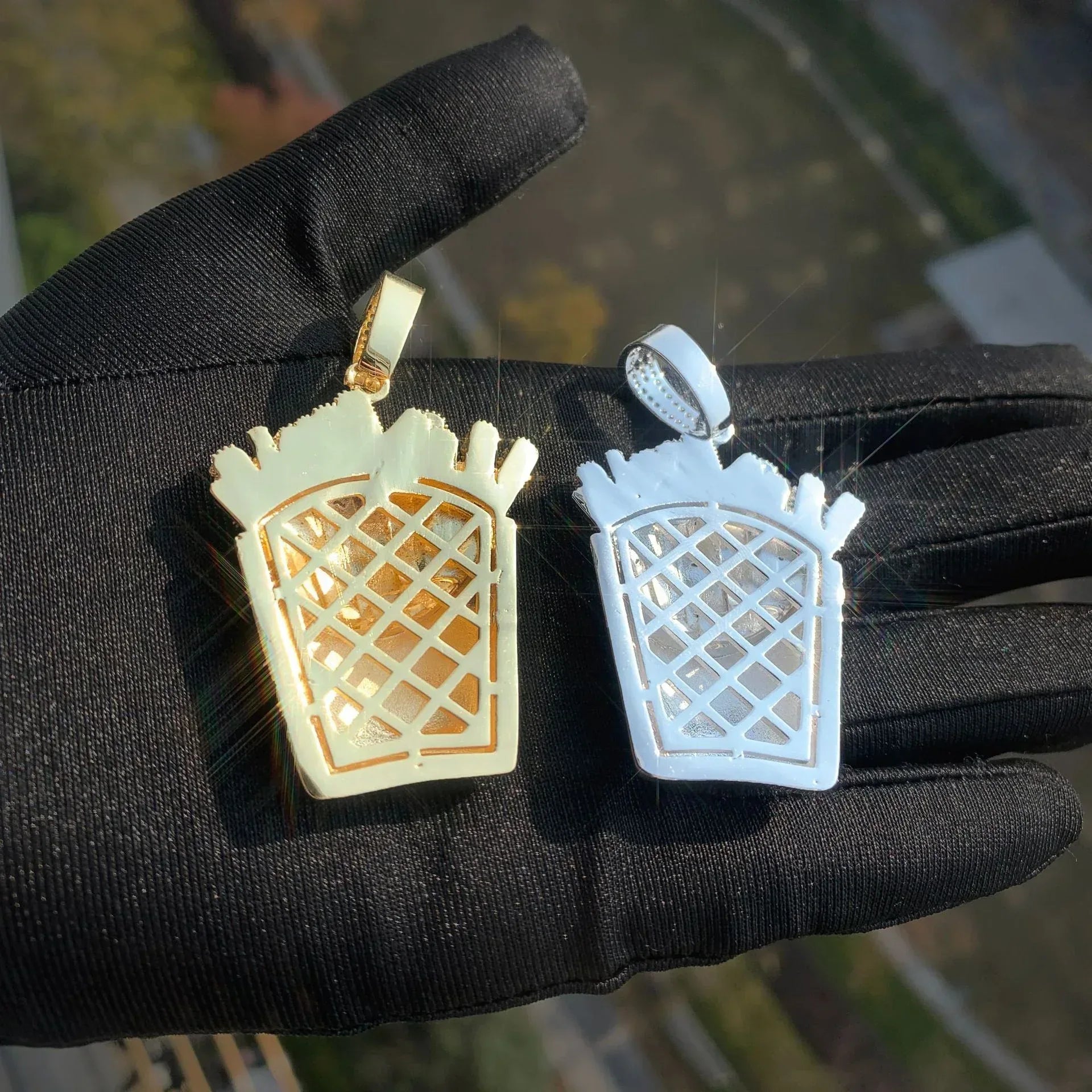 Iced Out French Fries Pendant Necklace | CZ Hip Hop Unisex Trendy Jewelry - CaratixJewelry