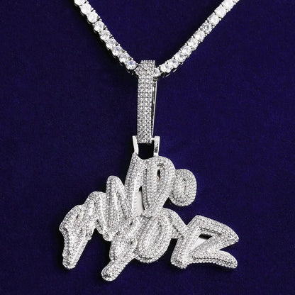 Iced Out "Bando Boyz" Letter Pendant | Men's Real Copper CZ Necklace - CaratixJewelry