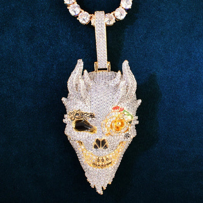 Iced Out Skull Pendant Necklace | CZ Hip Hop Vintage Streetwear Men’s Jewelry - CaratixJewelry