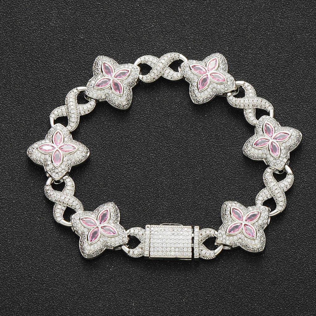 Premium 5A Pink Zircon Clover Bracelet | Unisex High-End Bling Jewelry | Caratix - CaratixJewelry