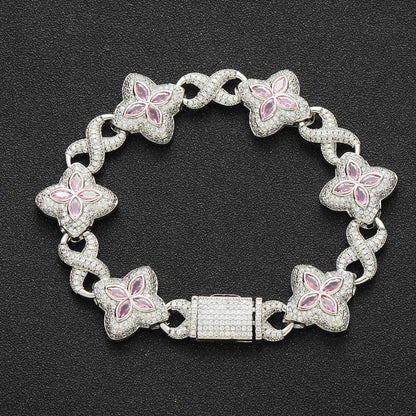 Premium 5A Pink Zircon Clover Bracelet | Unisex High-End Bling Jewelry | Caratix - CaratixJewelry