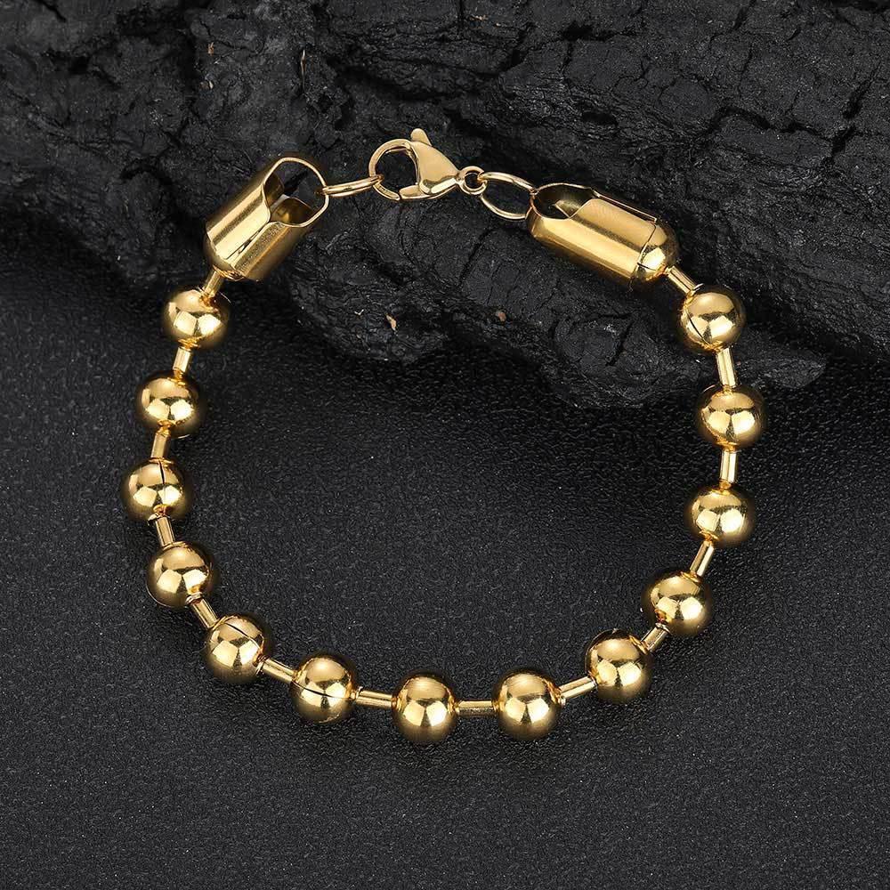 8mm Bead Chain Bracelet with Stainless Steel and 18K Gold for Men | Caratix Jewelry - CaratixJewelry
