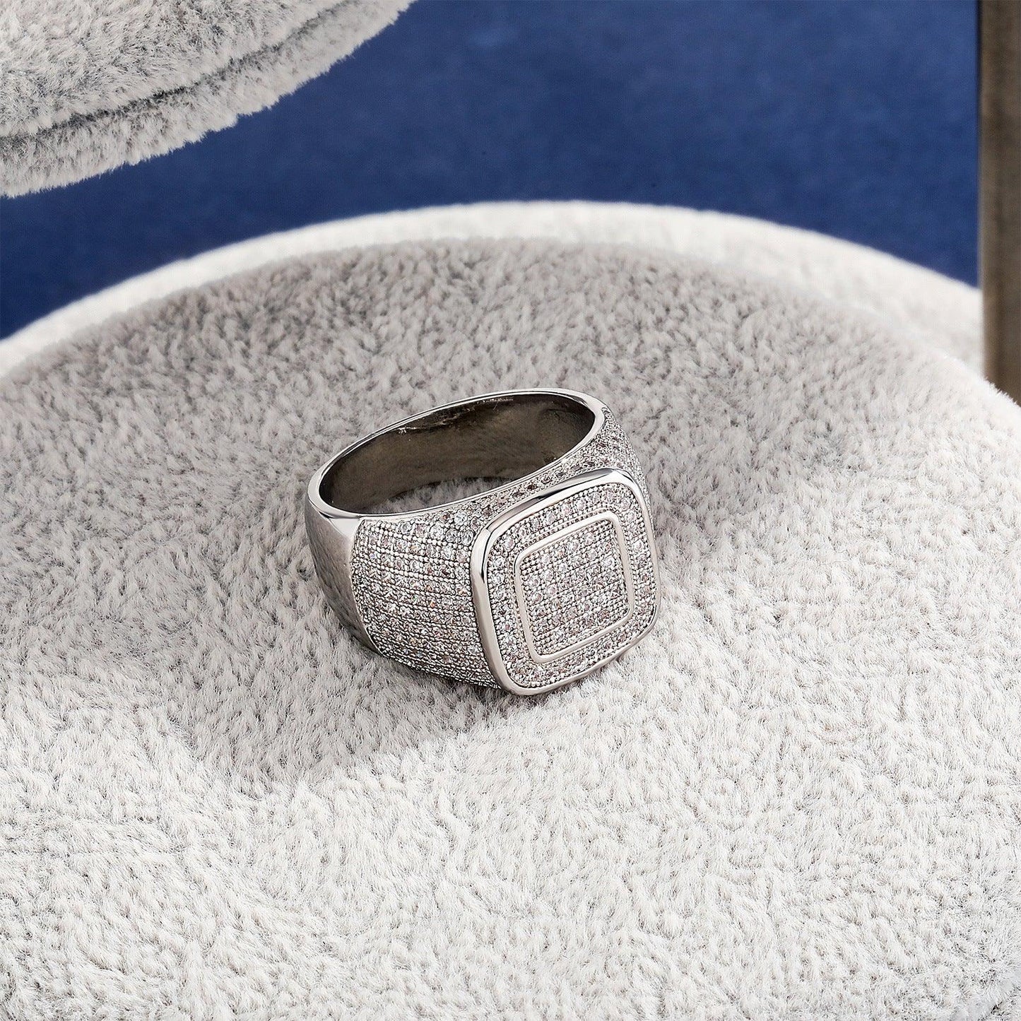 Men's Iced Out Wrench Motif Ring | Quadrangle Pave Zirconia Band | Caratix