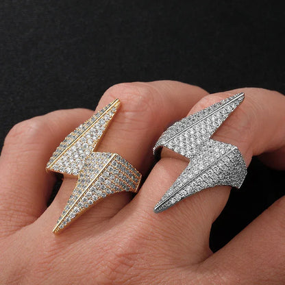 Bold Lightning Bolt Hip Hop Ring | Iced Out Zirconia Statement Band | Caratix