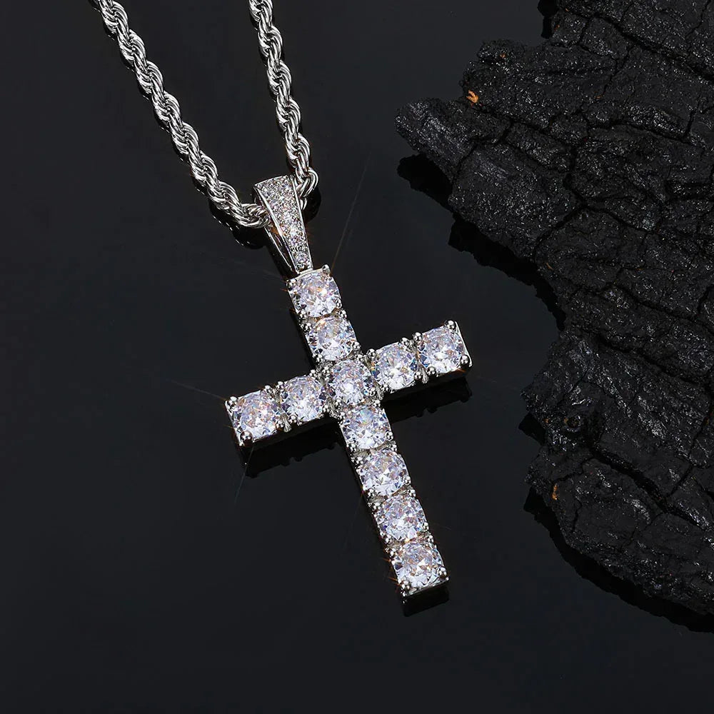 Custom Vintage Large Cross Pendant Necklace with Zircon Stones for Men | Caratix Jewelry - CaratixJewelry