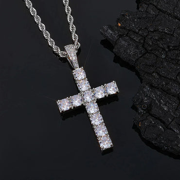 Custom Vintage Large Cross Pendant Necklace with Zircon Stones for Men | Caratix Jewelry - CaratixJewelry