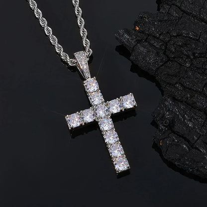 Custom Vintage Large Cross Pendant Necklace with Zircon Stones for Men | Caratix Jewelry - CaratixJewelry