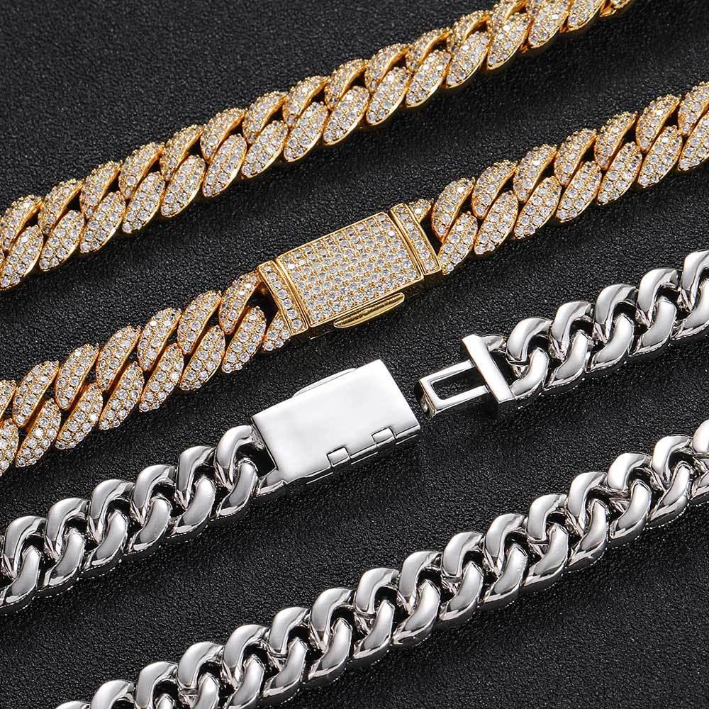 10mm Double Row Cuban Chain Necklace with Zircon for Men | Caratix Jewelry - CaratixJewelry
