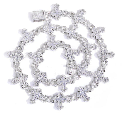 Custom 15mm Infinite 8-Link Baguette Cross Necklace | Heavy Gold Chain for Rapper | Caratix - CaratixJewelry