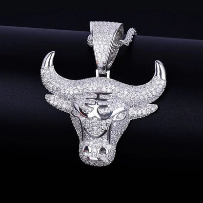 Iced Out Raging Bull Head Pendant | Men's Taurus Zodiac Necklace | Premium Copper CZ Chicago Style Jewelry | Wall Street Wealth Charm | Caratix - CaratixJewelry