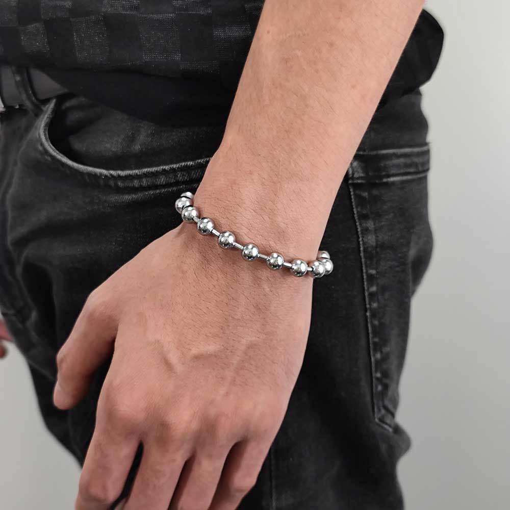 8mm Bead Chain Bracelet with Stainless Steel and 18K Gold for Men | Caratix Jewelry - CaratixJewelry