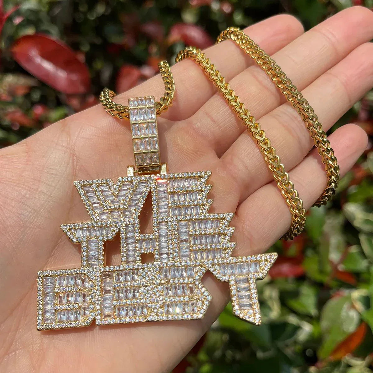 Iced Out "We The Best" Letter Pendant | Men's Hip Hop Slogan Necklace | Premium Copper CZ Motivational Jewelry | DJ Khaled Style Bling | Caratix - CaratixJewelry