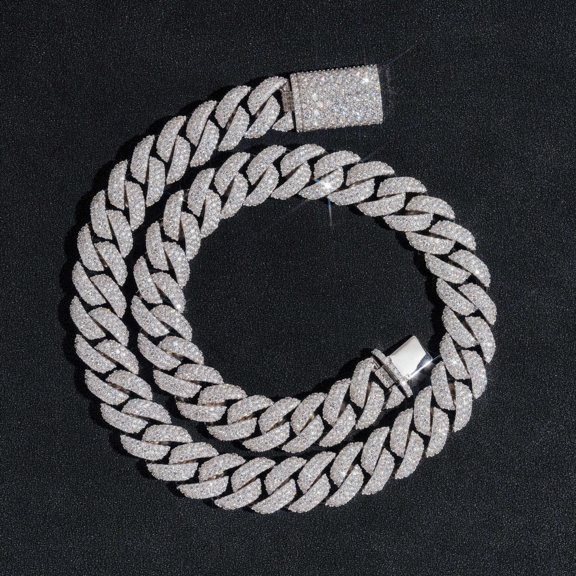 16mm Triple-Row Crescent Moissanite Cuban Link Chain – S925 Sterling Silver Iced-Out Hip Hop Men’s Streetwear Necklace - CaratixJewelry