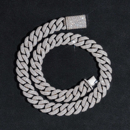 16mm Triple-Row Crescent Moissanite Cuban Link Chain – S925 Sterling Silver Iced-Out Hip Hop Men’s Streetwear Necklace - CaratixJewelry