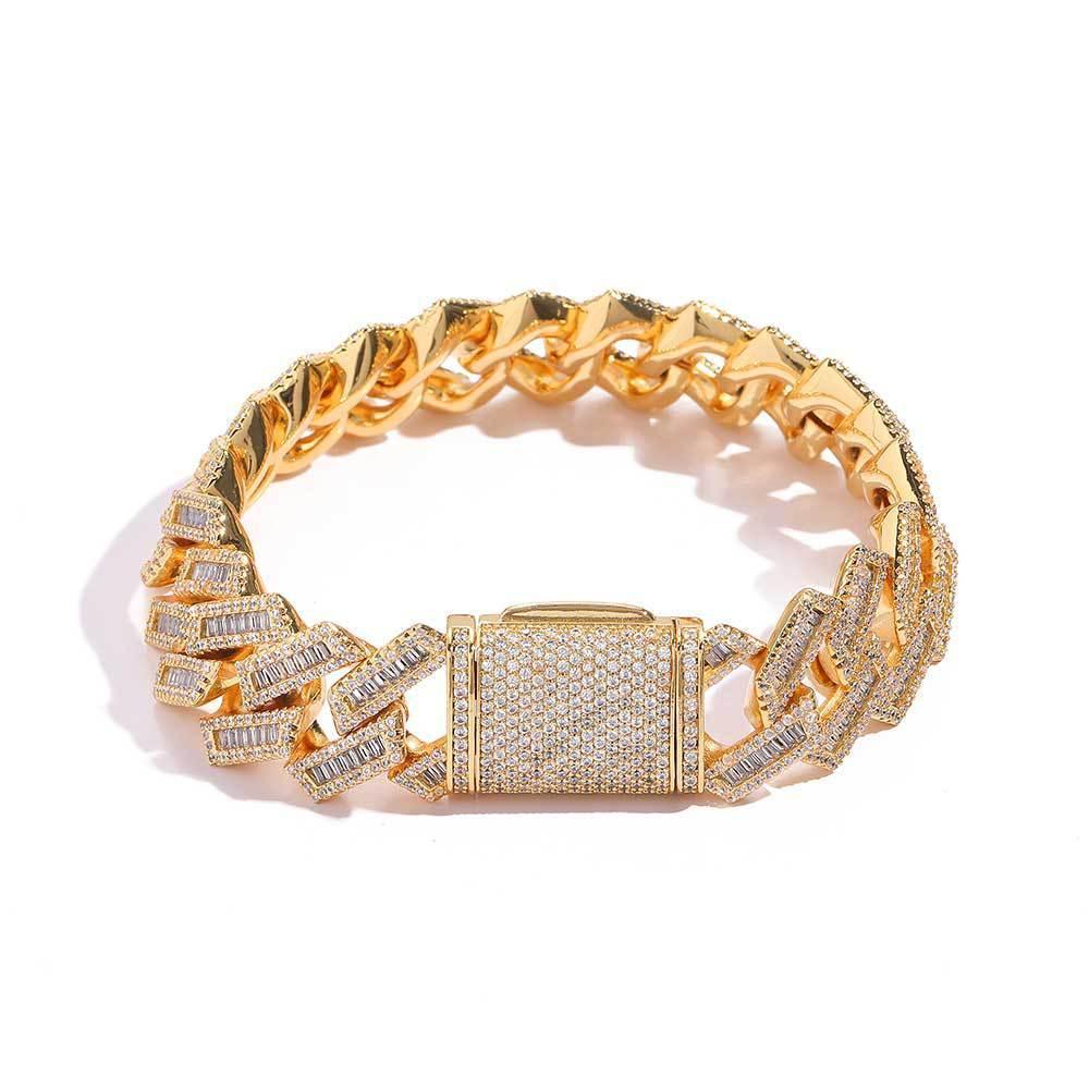 18mm Mixed Link Cuban Chain Bracelet with Zircon - CaratixJewelry