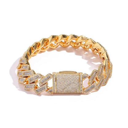 18mm Mixed Link Cuban Chain Bracelet with Zircon - CaratixJewelry