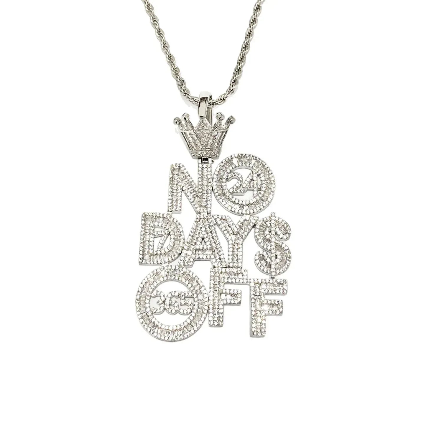 Iced Out "No Days Off" Text Pendant | Gym Fitness & Entrepreneur Jewelry - CaratixJewelry