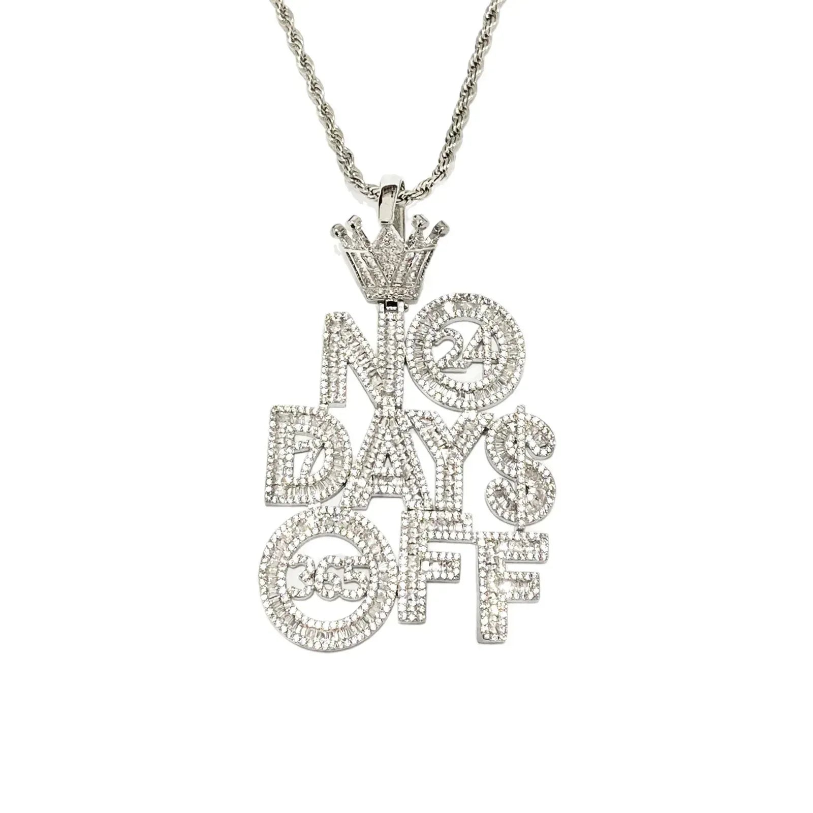 Iced Out "No Days Off" Text Pendant | Gym Fitness & Entrepreneur Jewelry - CaratixJewelry