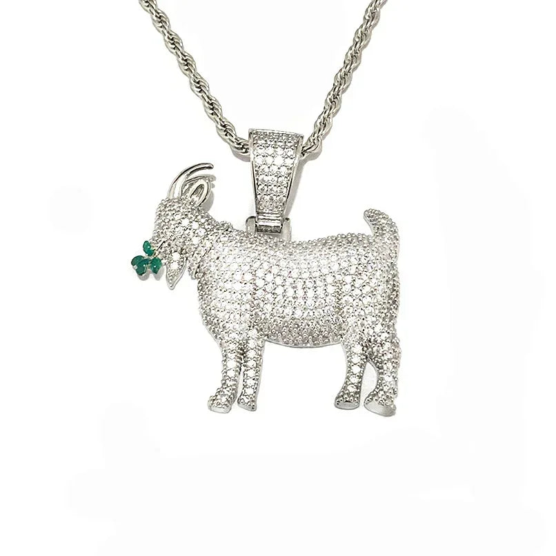 Iced Out "Grazing Goat" G.O.A.T. Pendant | Men's Real Copper CZ Necklace - CaratixJewelry