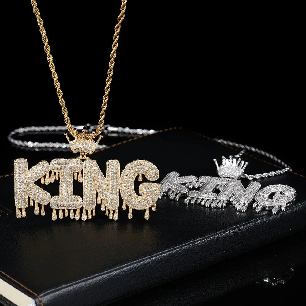 ATM Dollar Letter Pendant Necklace with T-Shaped Zircon Stones for Men | Caratix Jewelry - CaratixJewelry