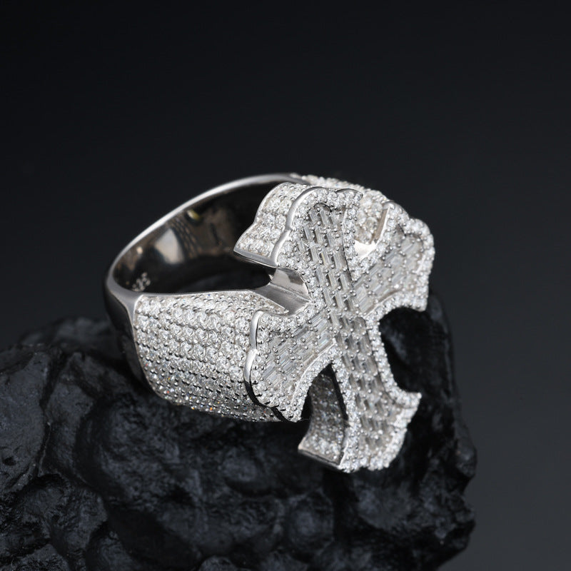 Baguette Moissanite Cross Ring S925 Hip Hop Band | Caratix