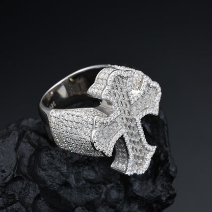 Baguette Moissanite Cross Ring S925 Hip Hop Band | Caratix
