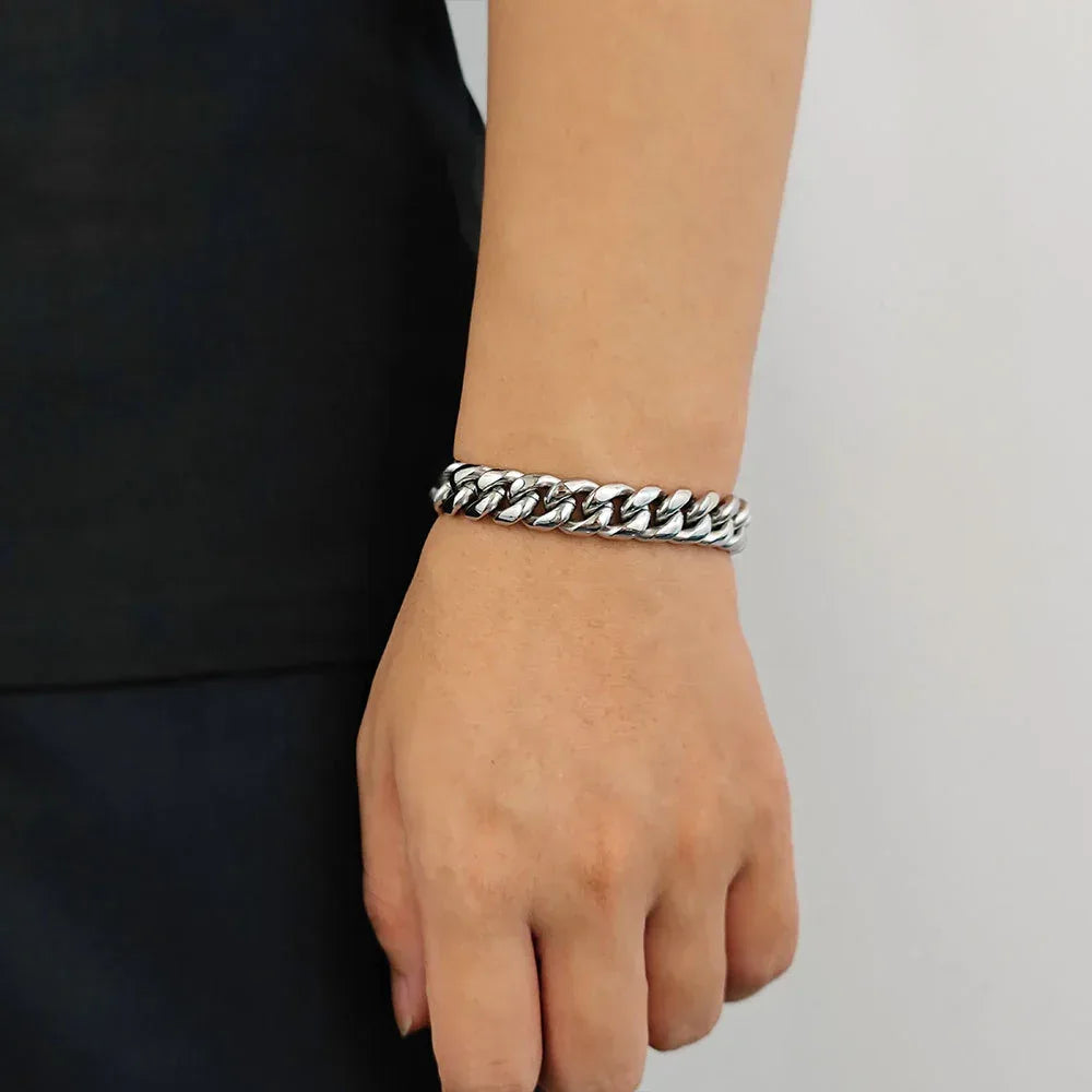 Iced Out Cuban Bracelet Stainless Steel Titanium | Caratix Jewelry - CaratixJewelry