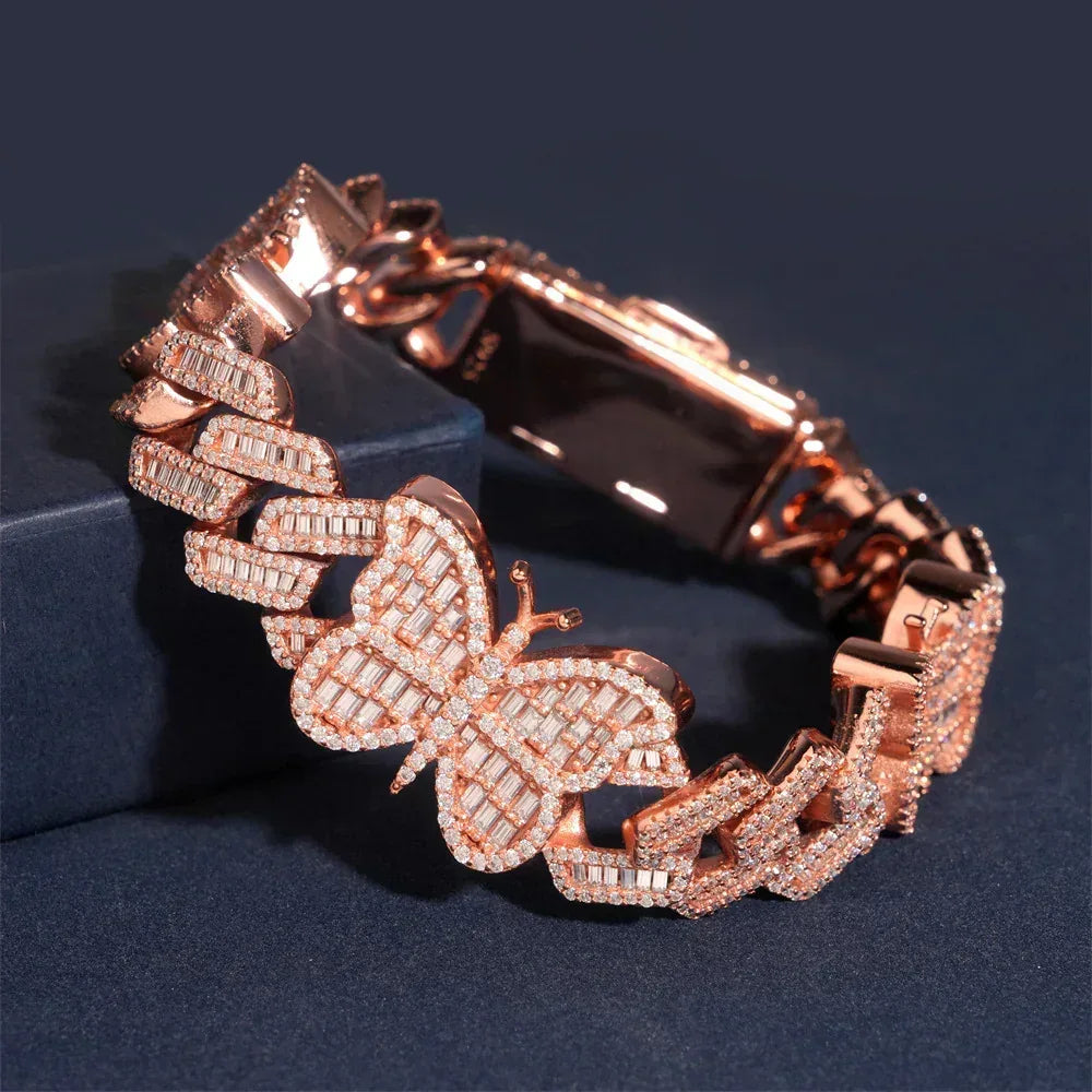 15mm Butterfly Moissanite Cuban Link Bracelet – S925 Sterling Silver Iced-Out Hip Hop Men’s Streetwear Jewelry - CaratixJewelry
