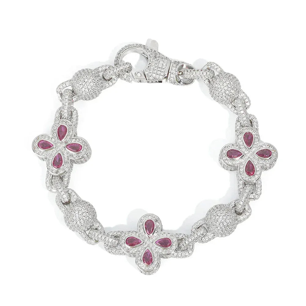 Multi-Color Clover Bubble Bracelet | Full Zircon Clasp 3D Ball Handpiece | Custom Rapper Chain Style | Caratix - CaratixJewelry