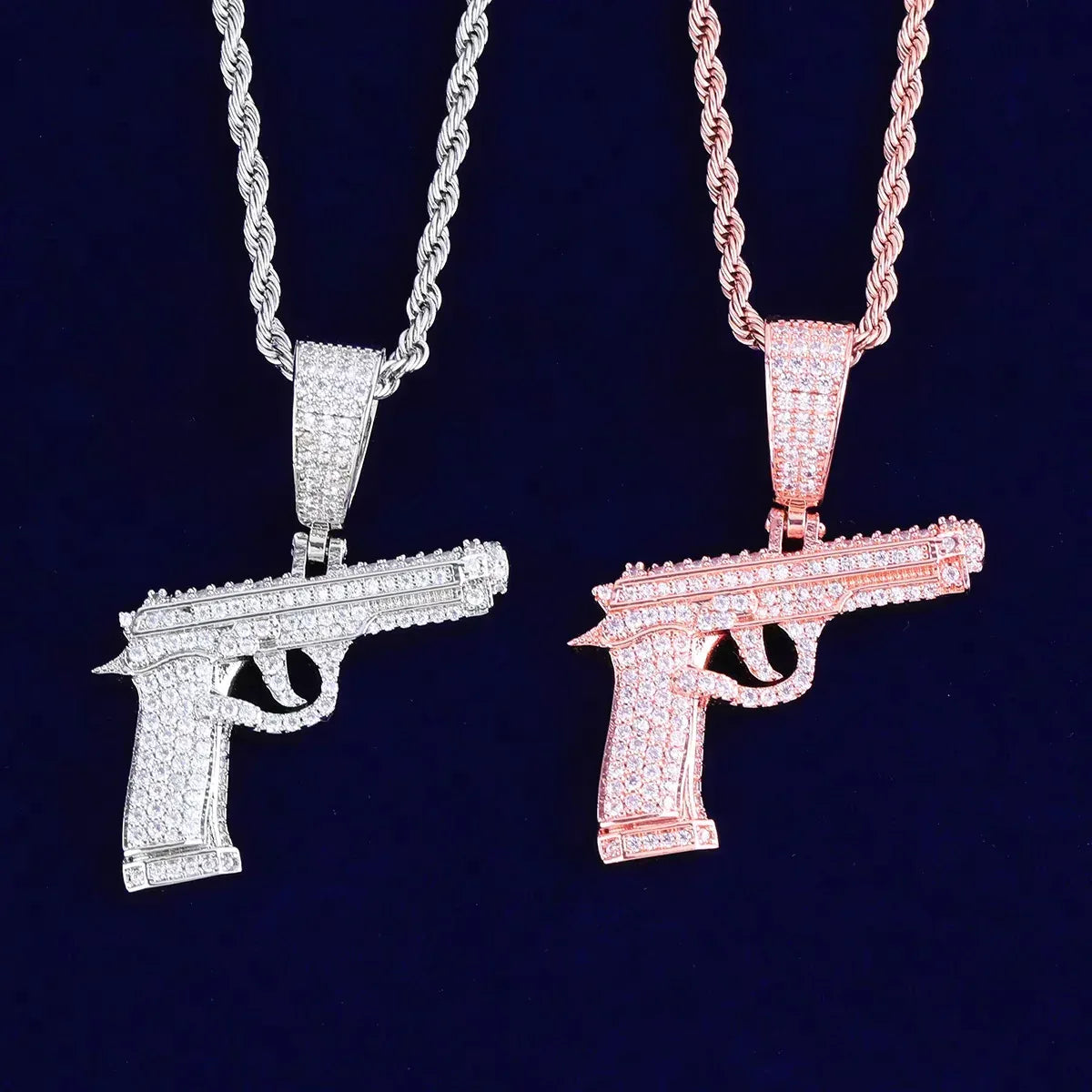 Iced Out Pistol Pendant | Women's "Baddie" Handgun Necklace | Premium Copper CZ Edgy Hip Hop Jewelry | Dangerous Glam Charm | Caratix - CaratixJewelry