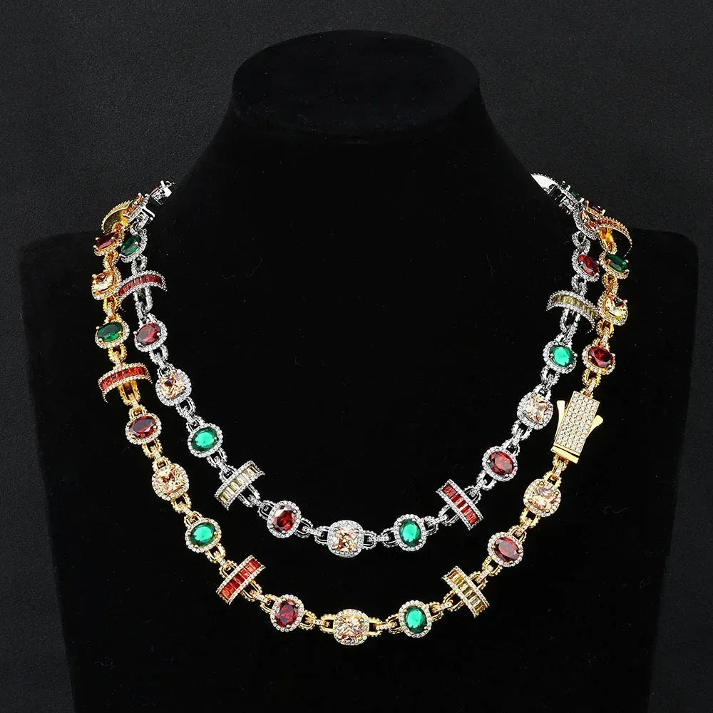 Colored Gemstone Moissanite Necklace – S925 Sterling Silver Iced-Out Hip Hop Men’s Trendy Streetwear Jewelry - CaratixJewelry