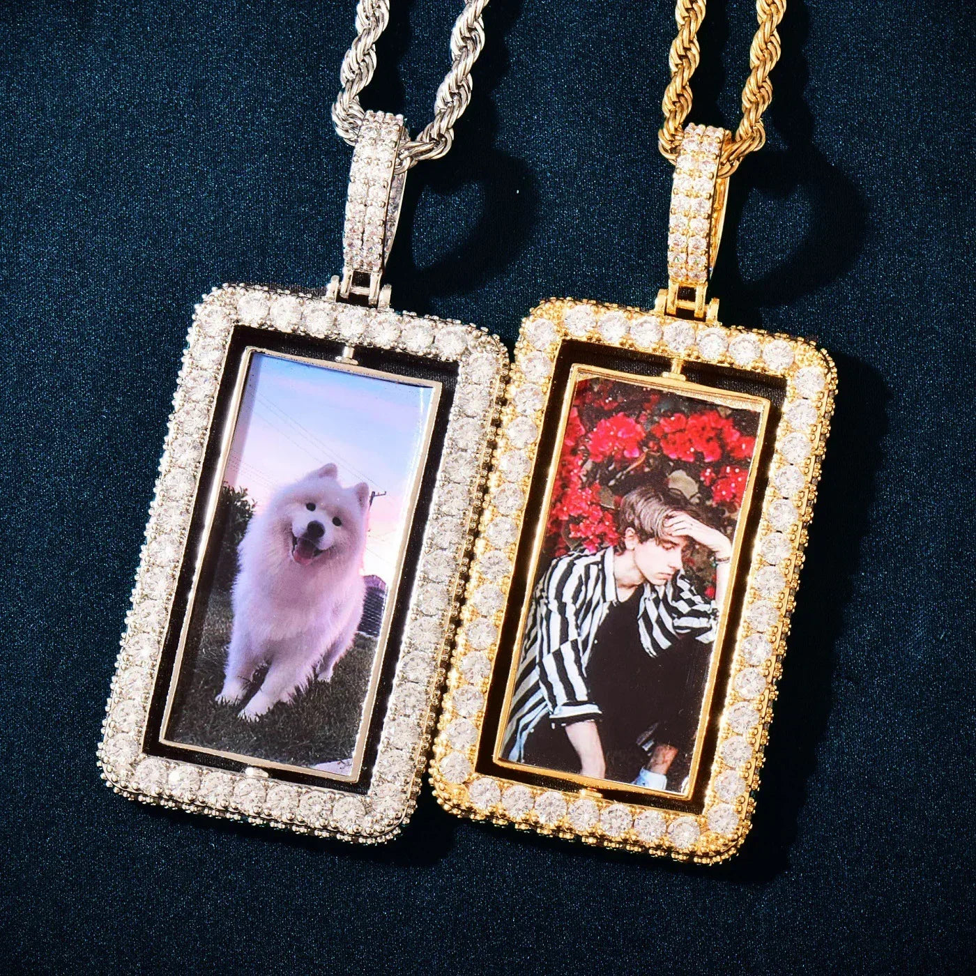 Spinning Photo Dog Tag Pendant | Iced Out CZ Custom Picture Hip Hop DIY Necklace - CaratixJewelry