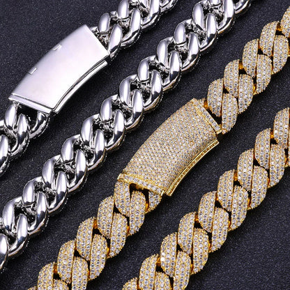 18mm Three-Row Cuban Chain Necklace with Zircon Stones - CaratixJewelry